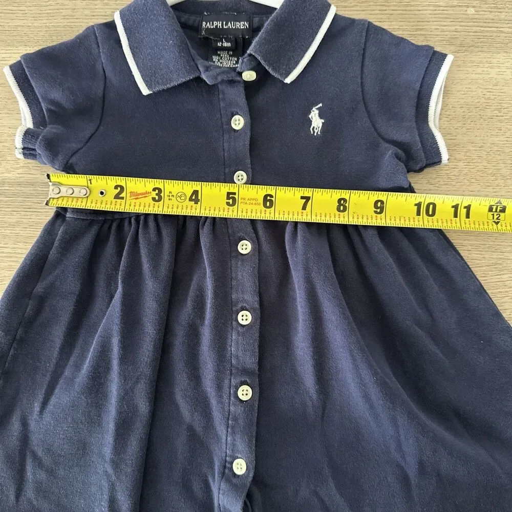 Vintage Ralph Lauren Girls 12-18 Months Navy Polo Cotton Knit Shirt Dress baby